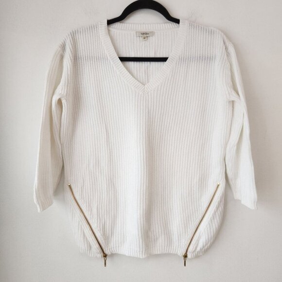 Tyler Boe White Pullover Knit Sweater 100% Cotton Wardrobe Basic Women's XS - Picture 2 of 8